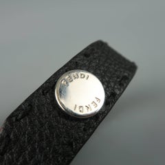 FENDI Black Topstitch Leather Silver Snap Skinny Cuff Bracelet