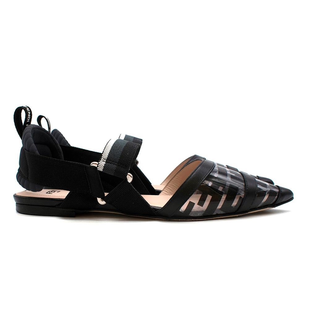 Fendi Schwarze & Transparente Colibri Pumps mit flachem Logo - Größe EU 36 (Braun)