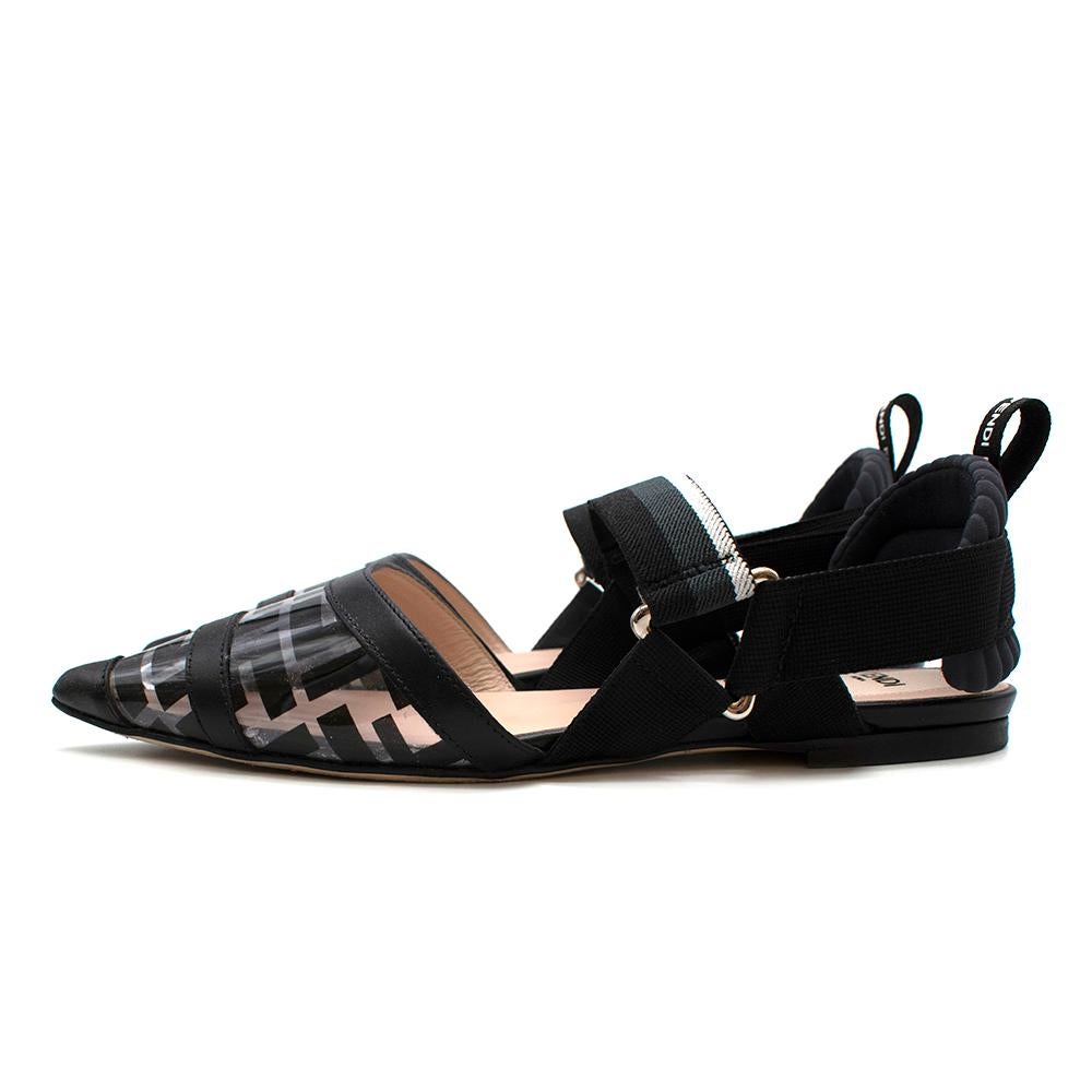 Fendi Schwarze & Transparente Colibri Pumps mit flachem Logo - Größe EU 36 Damen