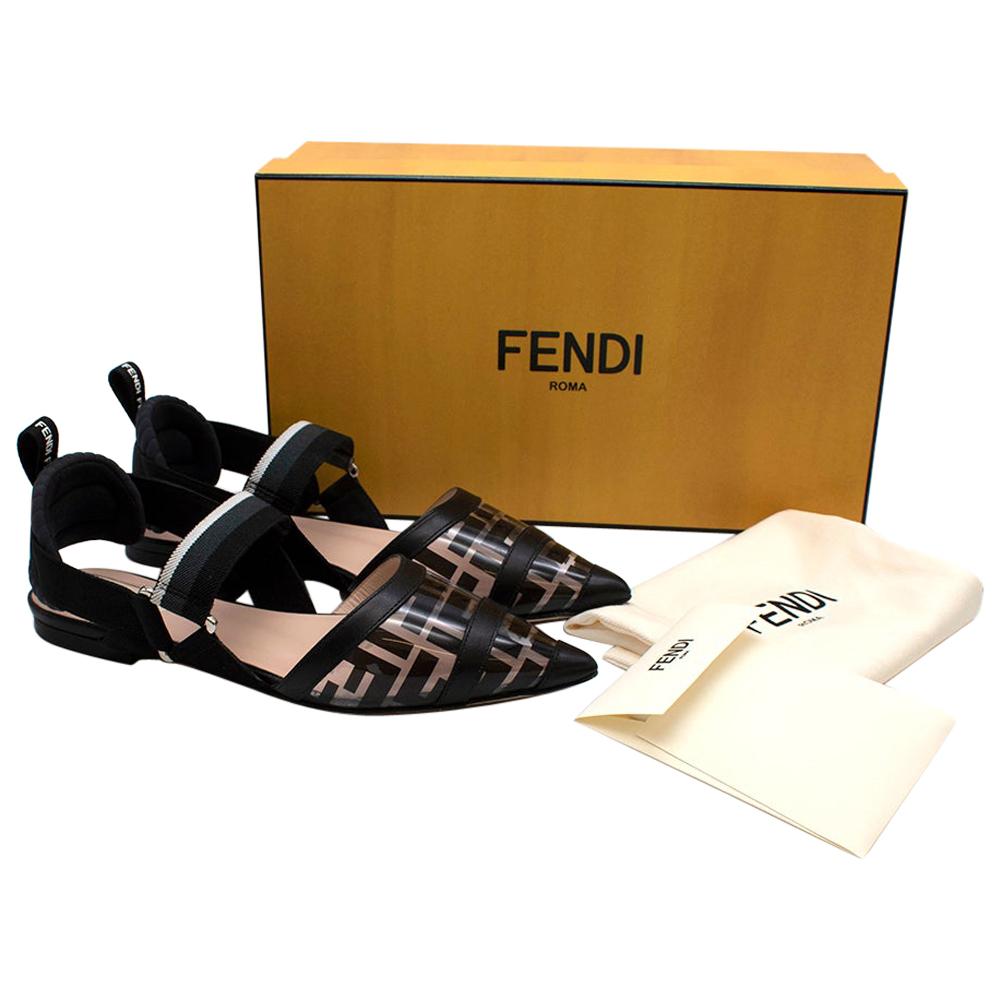 Fendi Black & Transparent Colibri Flat Logo Pumps - Size EU 36