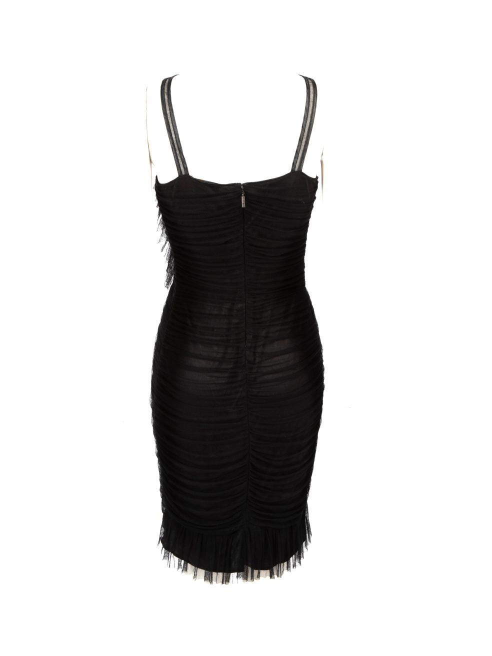 Fendi Black Tulle Ruched Knee-length Dress Size M In Good Condition For Sale In London, GB