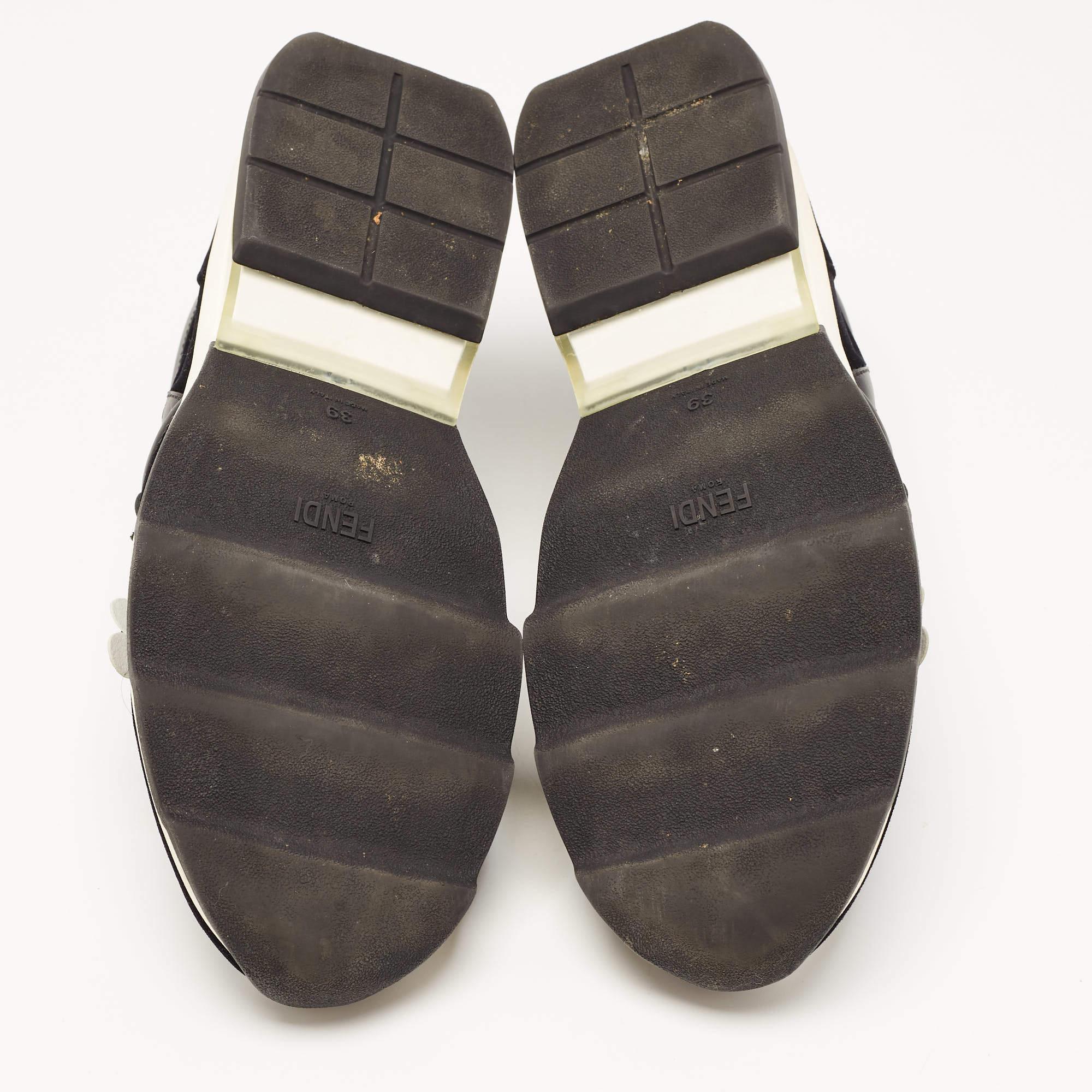 Fendi Black Velvet and Leather Flowerland Slip On Sneakers Size 39 For Sale 2