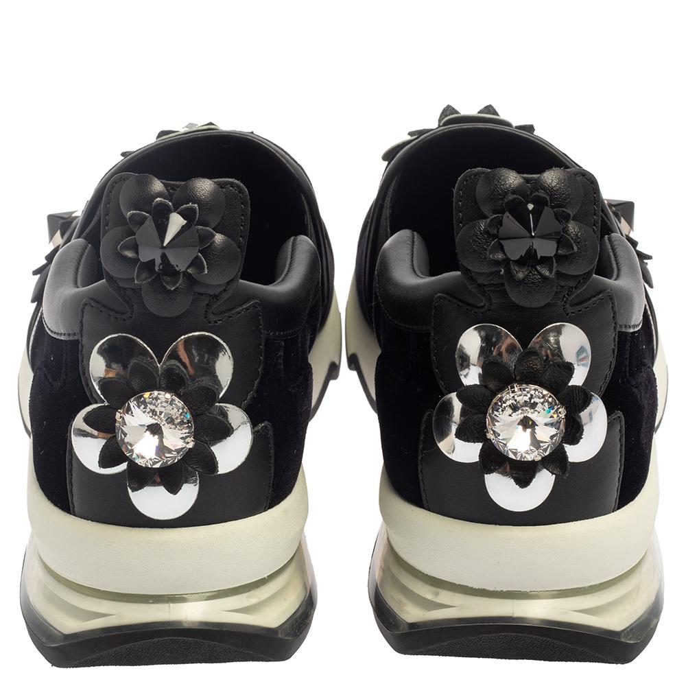 Fendi Black Velvet And Leather Trim Flowerland Slip On Sneakers Size 38 In Good Condition In Dubai, Al Qouz 2