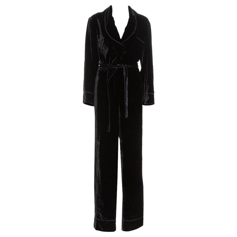 Fendi Black Velvet Belted Jumpsuit M