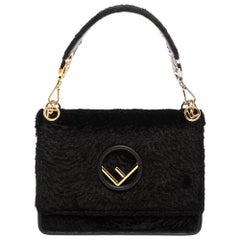 Fendi Black Velvet Kan I F Top Handle Bag