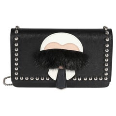 Fendi Black Vitello Elite & Mink Studded Karlito Chain Wallet
