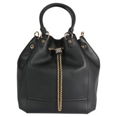 Fendi Black Vitello Leather Karligraphy Chain Bucket Bag