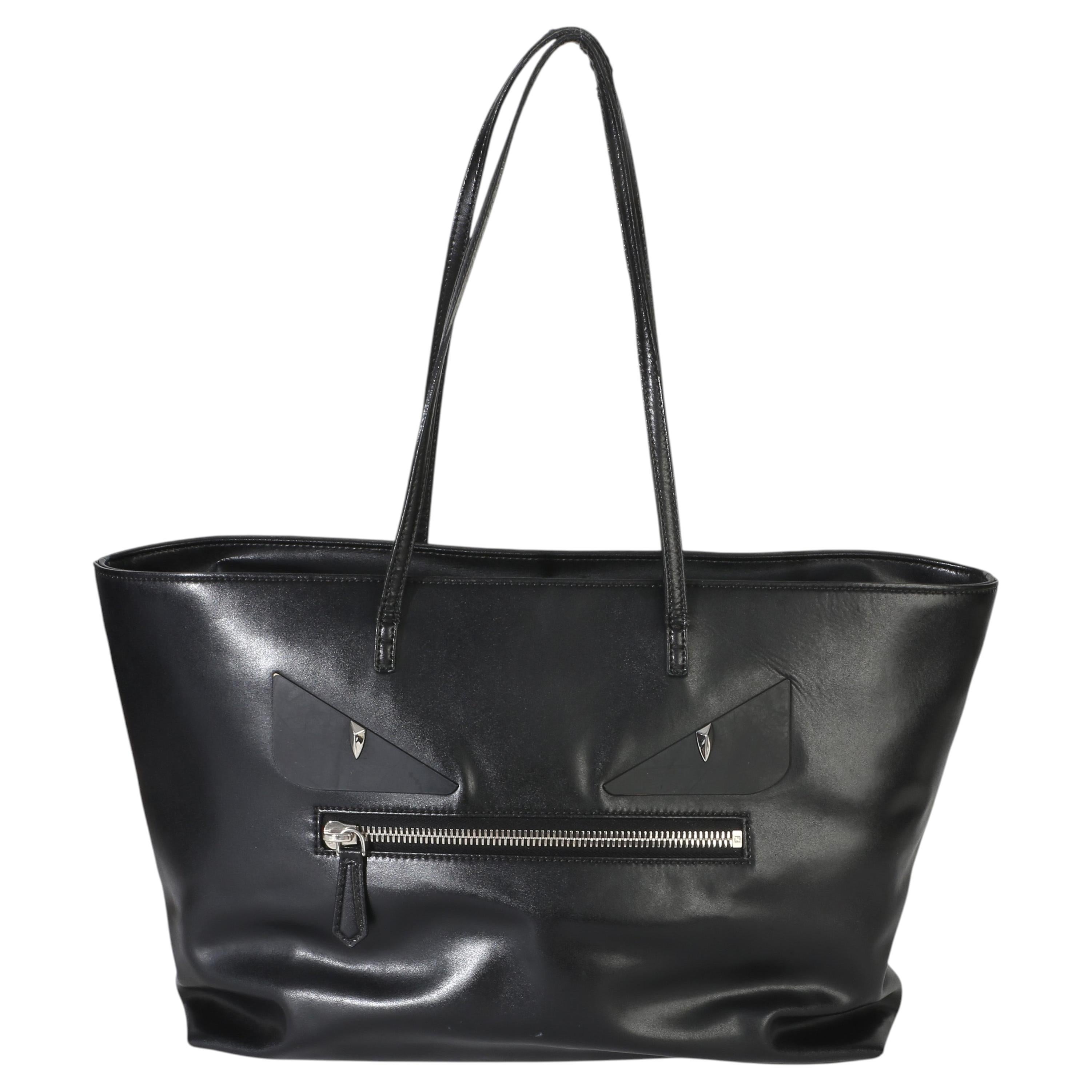 Fendi Black Vitello Monster Medium Roll Tote