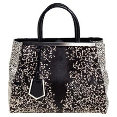 Fendi Black/White Animal Print Calfhair and Patent Leather Medium 2Jours Tote