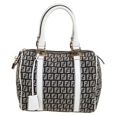 Fendi Black/White Canvas And Leather Forever Bauletto Boston Bag