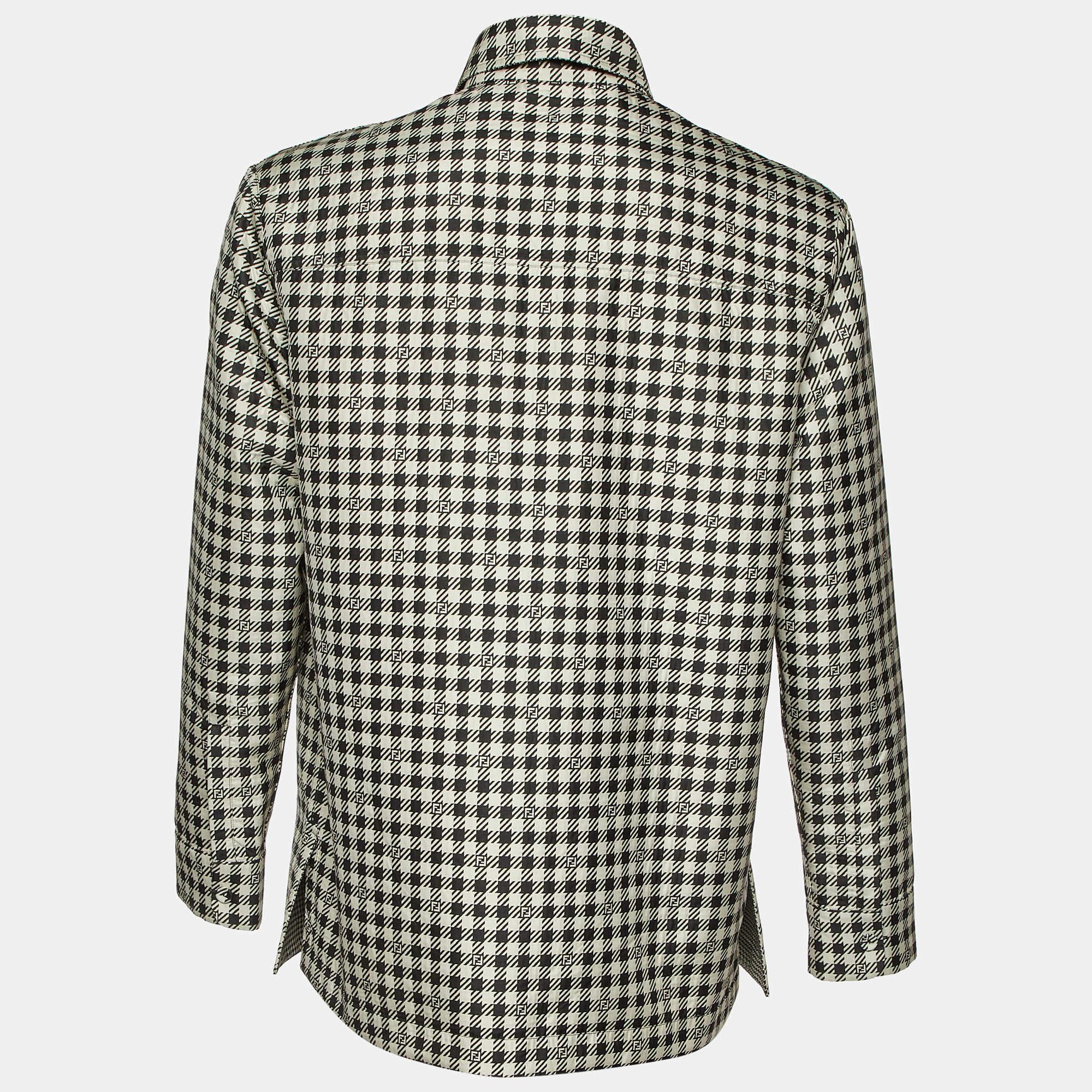 Fendi Schwarz/Weiß Hahnentrittmuster gemusterte Wendbare Jacke M (Grau) im Angebot