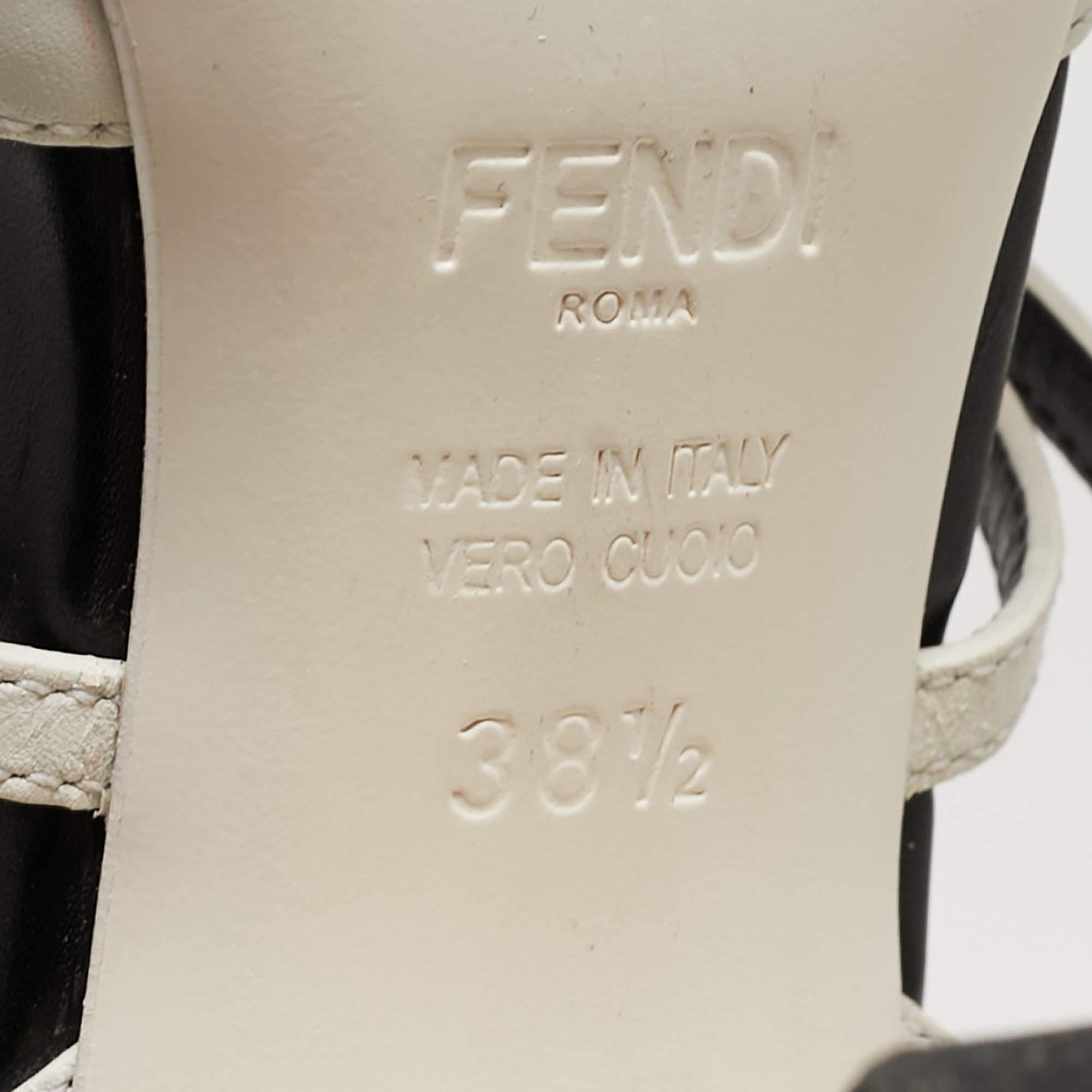 Fendi Black/White Leather Ankle Strap Sandals Size 38.5 2