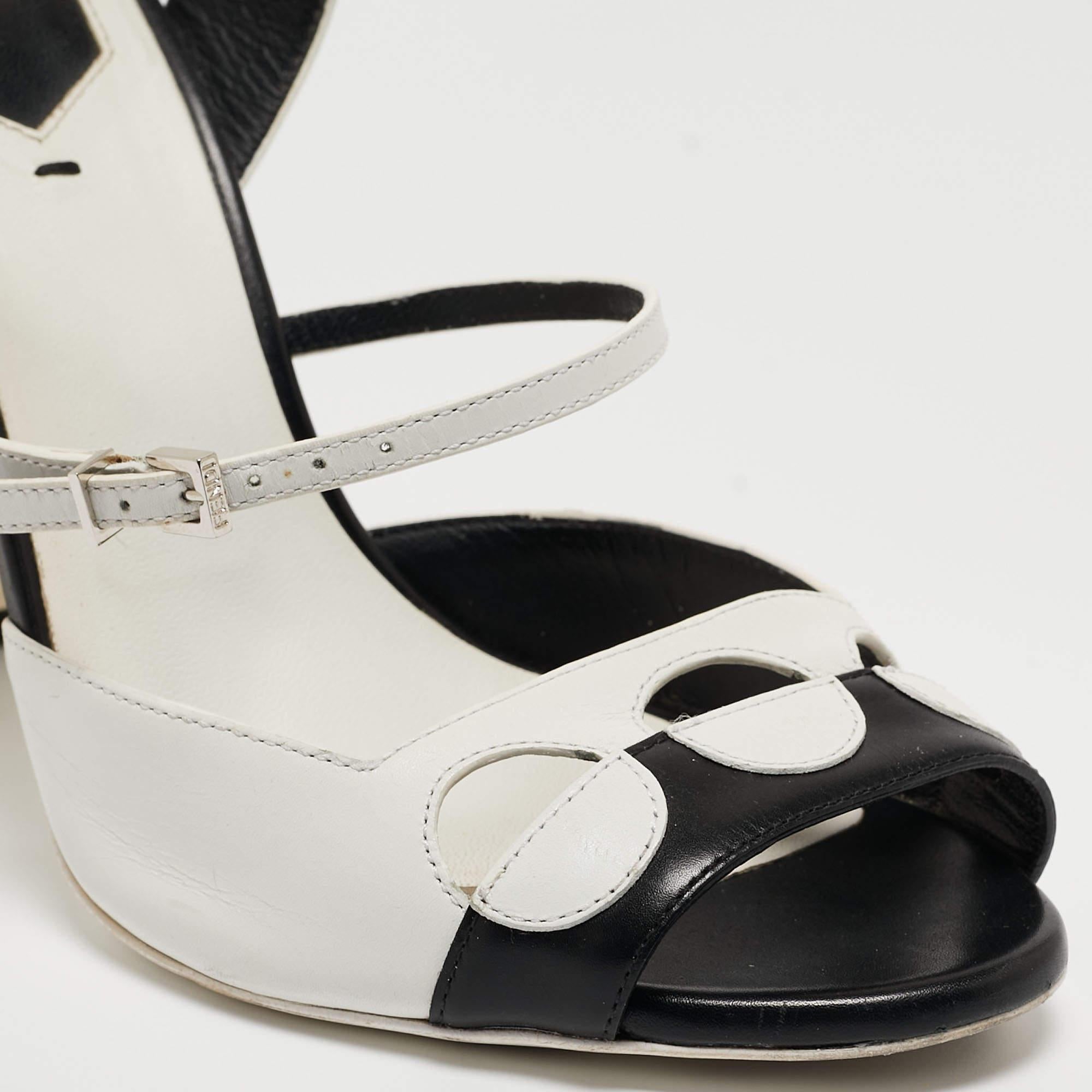 Fendi Black/White Leather Ankle Strap Sandals Size 38.5 3