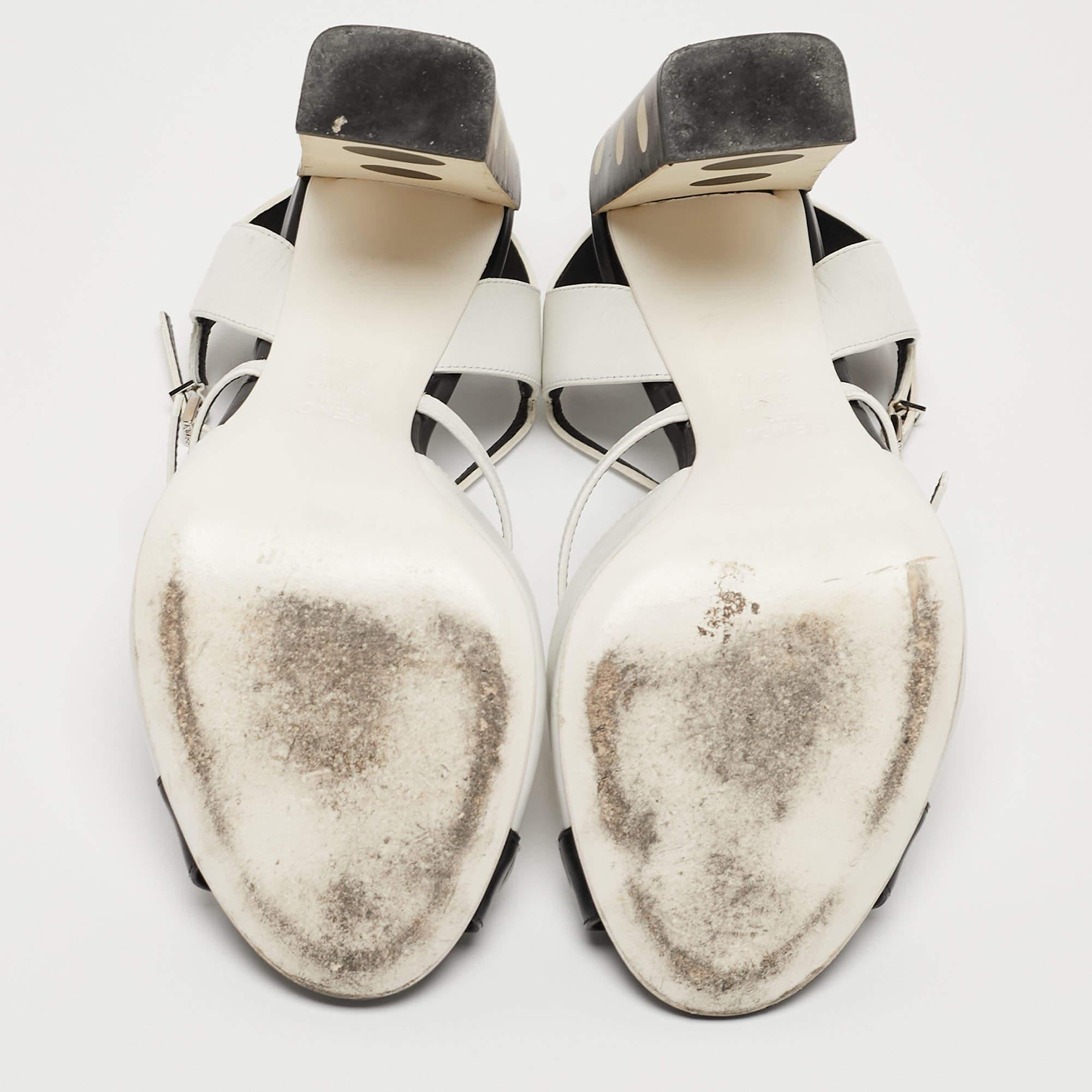 Fendi Black/White Leather Ankle Strap Sandals Size 38.5 4