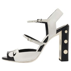 Fendi Black/White Leather Ankle Strap Sandals Size 38.5