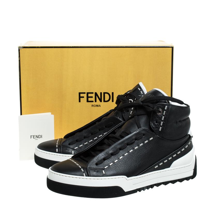 Fendi Black/White Leather Lace Up High Top Sneakers Size 43 4