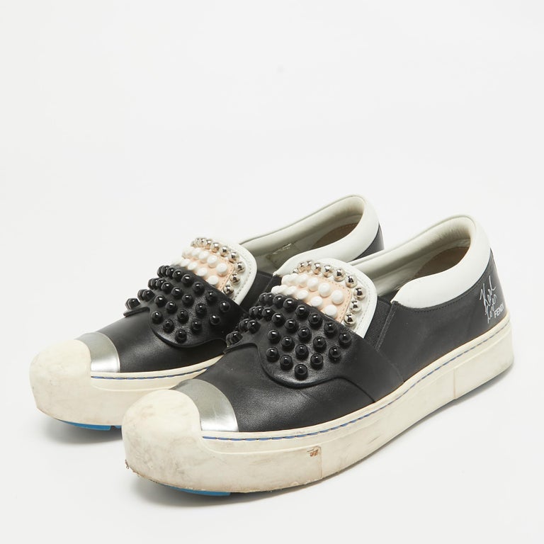 Designer Sneakers Fendi Studded Sneakers Fendi Black/White Leather