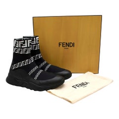 Fendi Black & White Think Fendi FF Stretch Knit Trainers - Size EU 43 