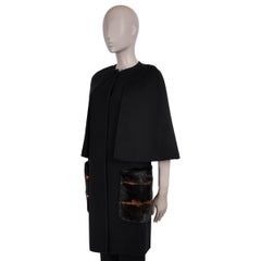 FENDI black wool 2016 FUR POCKETS CAPE Coat Jacket 38 XS