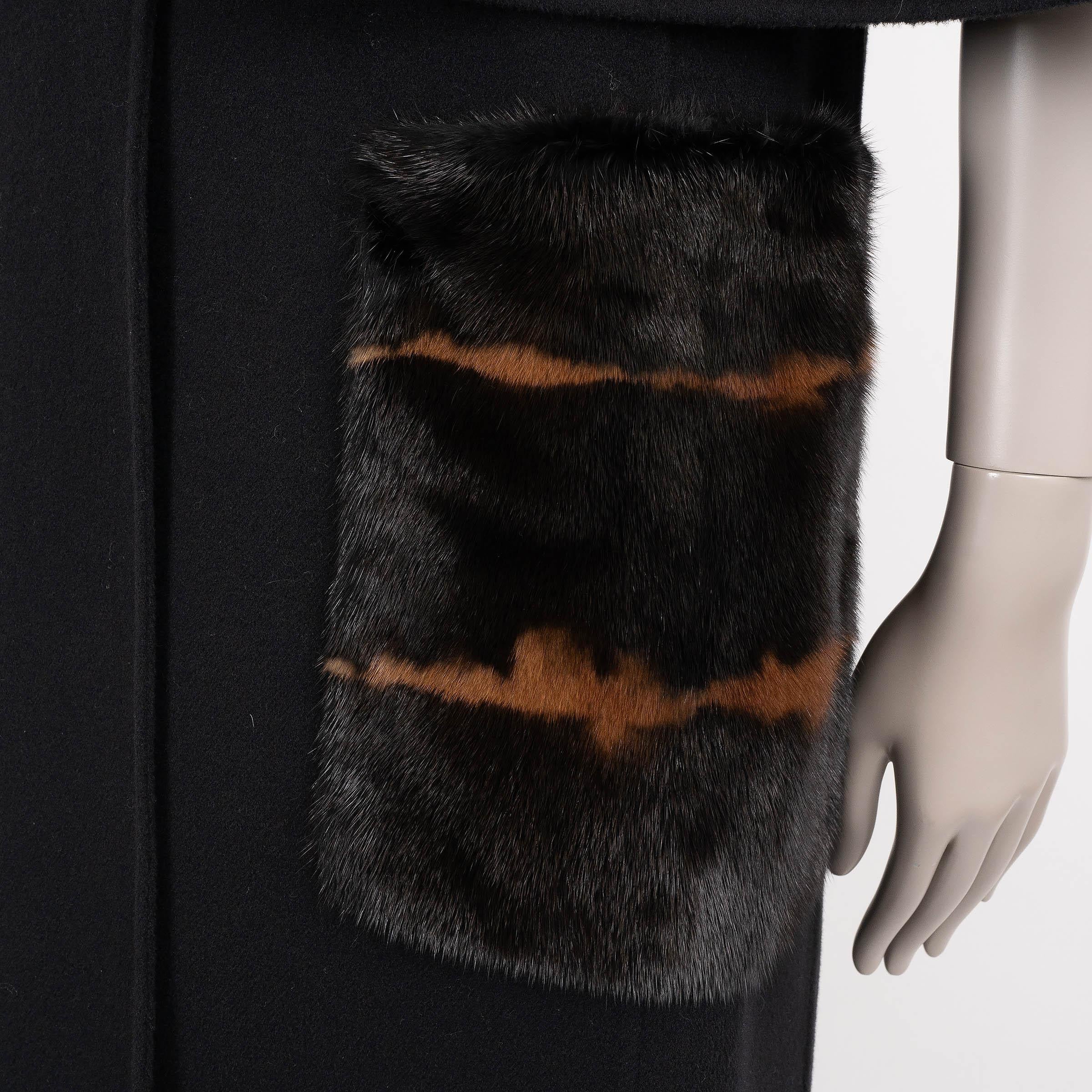 FENDI noir laine 2016 FUR POCKETS CAPE Manteau Veste 38 XS en vente 1