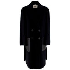  Fendi Black Wool Blend Buttoned Overcoat with leather pockets - Size US 2 
