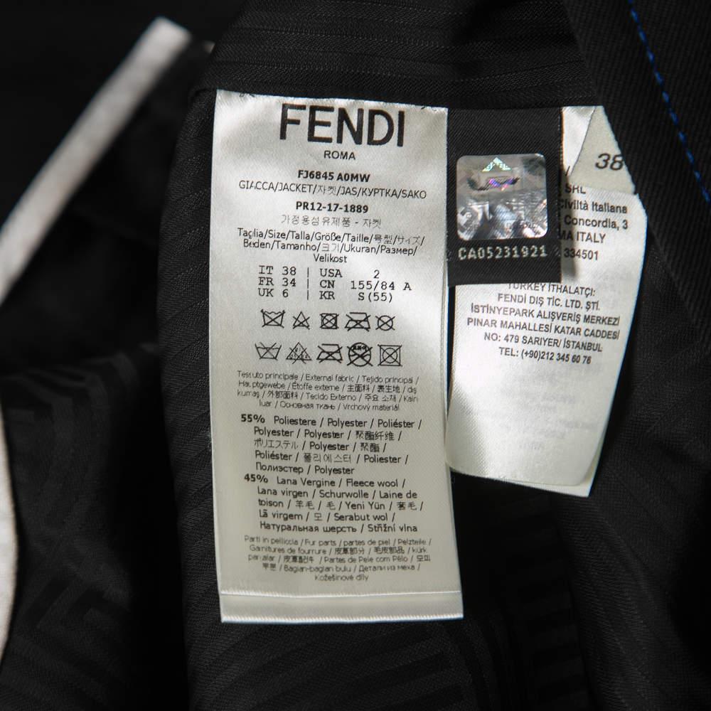 Fendi Black Wool Blend Fur Cuff Detail Tailored Blazer S 1