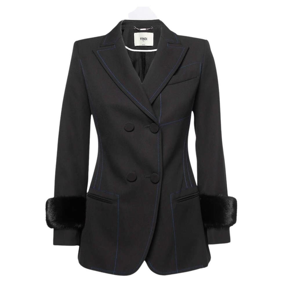 Fendi Black Wool Blend Fur Cuff Detail Tailored Blazer S