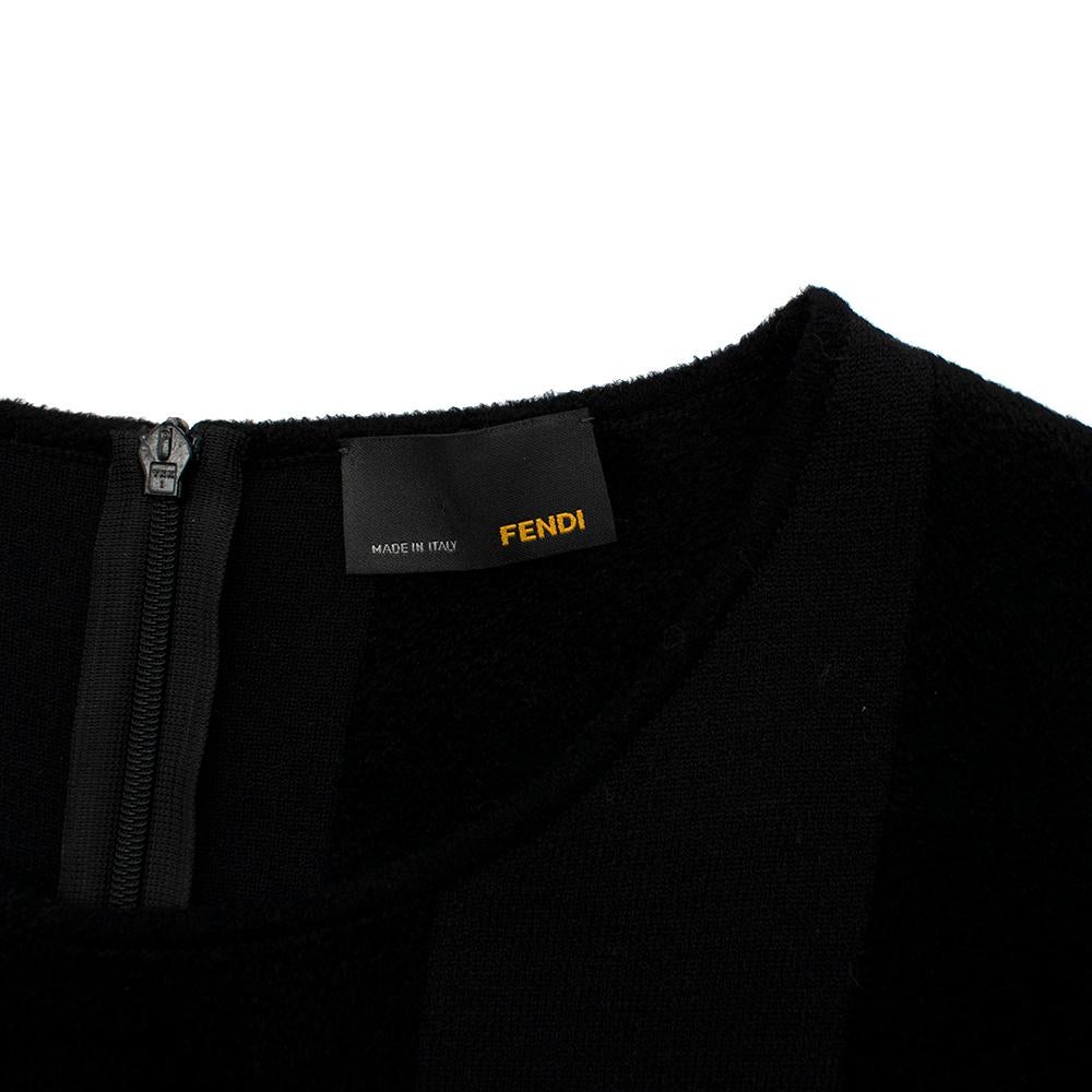 Fendi Black Wool Blend Striped Dress with Leather Sleeves - Size US 4 For Sale 5