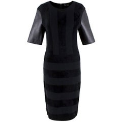 Fendi Black Wool Blend Striped Dress with Leather Sleeves - Size US 4