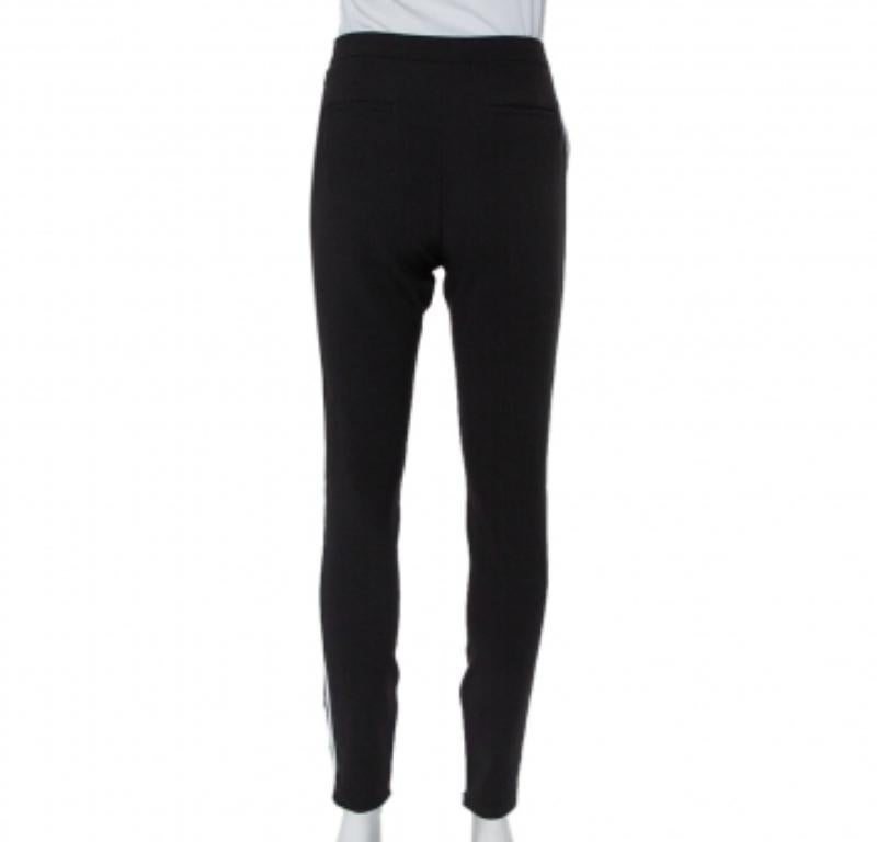Women's Fendi Black Wool Contrast Trim Zip Detail Tapered Leg Pants S For Sale
