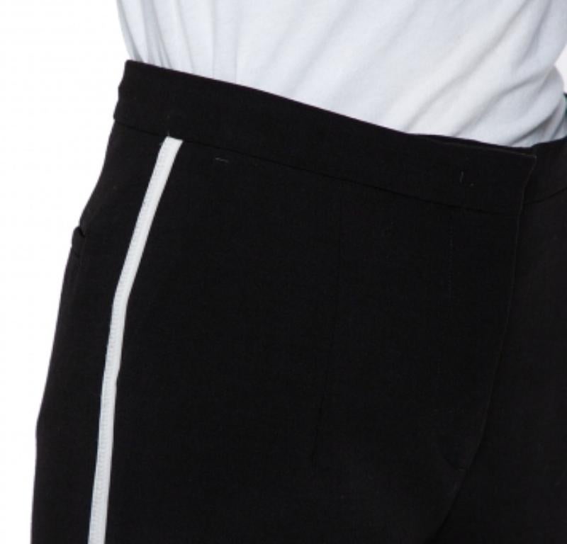 Fendi Black Wool Contrast Trim Zip Detail Tapered Leg Pants S For Sale 2