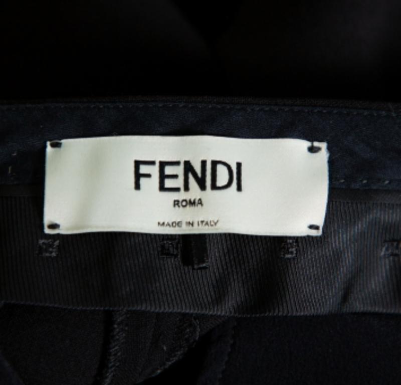 Fendi Black Wool Contrast Trim Zip Detail Tapered Leg Pants S For Sale 3