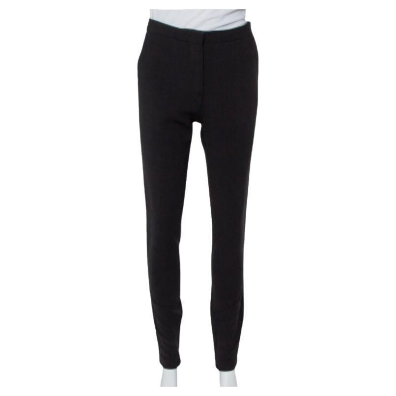 Fendi Black Wool Contrast Trim Zip Detail Tapered Leg Pants S For Sale