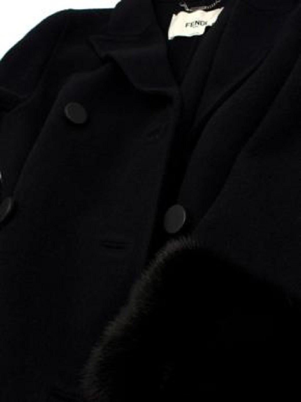 Fendi Black Wool Double Breasted Coat with Mink Fur Cuffs For Sale 2