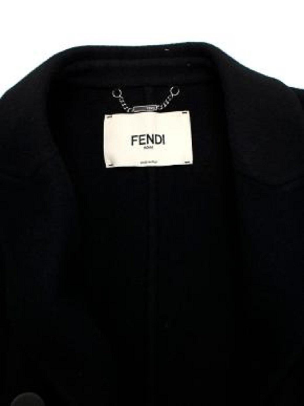 Fendi Black Wool Double Breasted Coat with Mink Fur Cuffs For Sale 3