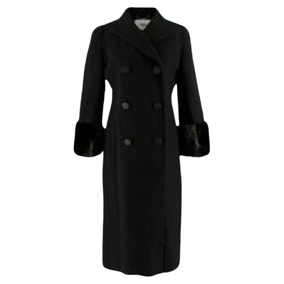 Fendi Black Wool Double Breasted Coat with Mink Fur Cuffs For Sale