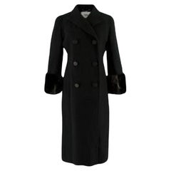 Fendi Black Wool Double Breasted Coat with Mink Fur Cuffs