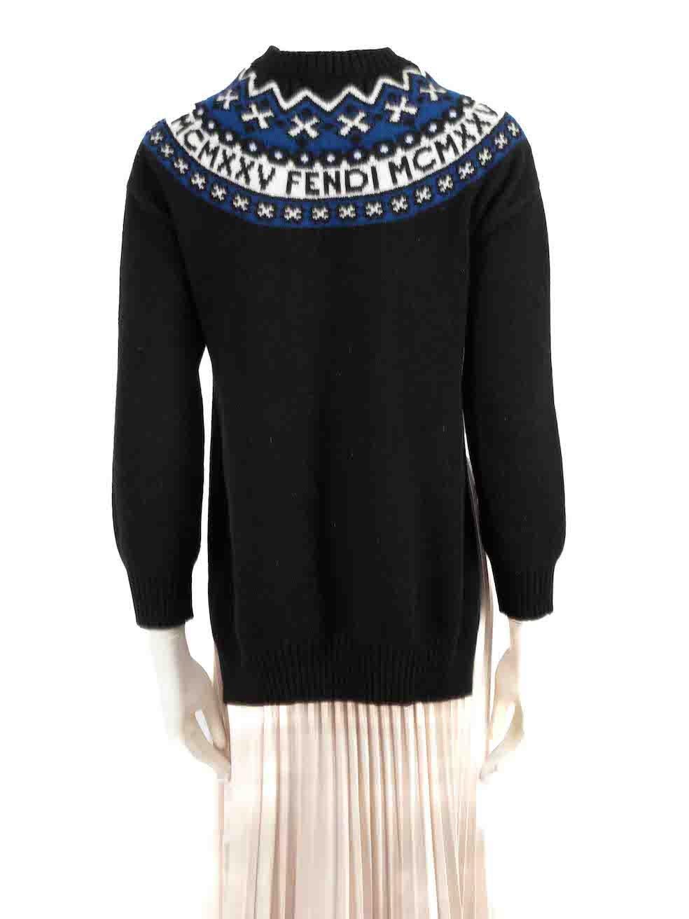 Fendi Black Wool Knitted Mock Neck Logo Jumper Size S In Good Condition For Sale In London, GB