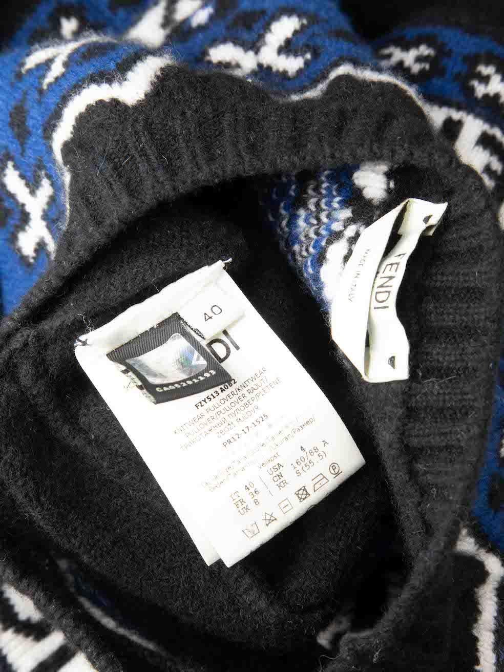 Fendi Schwarz Wolle gestrickt Mock Neck Logo Pullover Größe S im Angebot 1