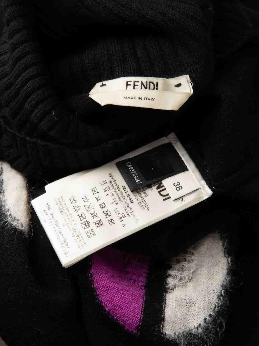 Fendi Schwarzer Rollkragenpullover aus Wolle mit Pelzaugen Größe XS Damen im Angebot