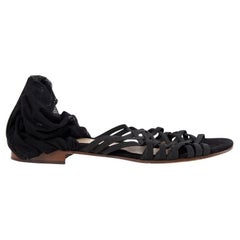 FENDI black WOVEN ELASTIC STRAPS & TULLE Flat Sandals Shoes 37.5