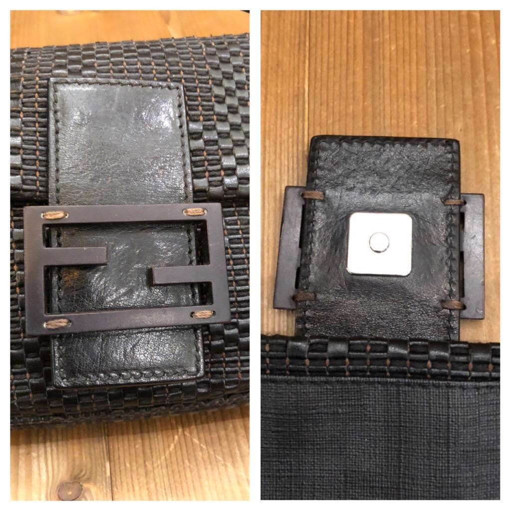 2000s Fendi Dark Brown Woven Leather Baguette Bag In Fair Condition In Bangkok, TH