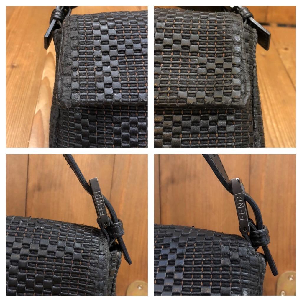 Women's 2000s Fendi Dark Brown Woven Leather Baguette Bag