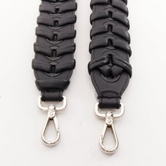 FENDI black woven leather silver hardware long bag strap 45mm