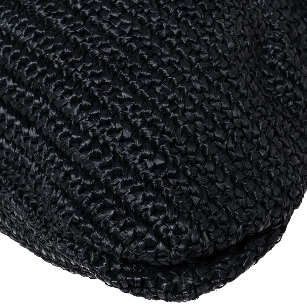Fendi Black Woven Straw Flap Shoulder Bag 5