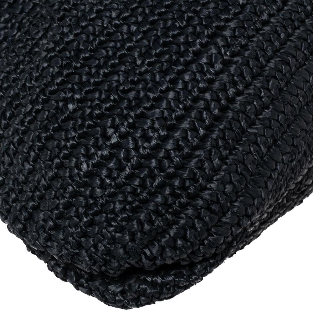 Fendi Black Woven Straw Flap Shoulder Bag 6