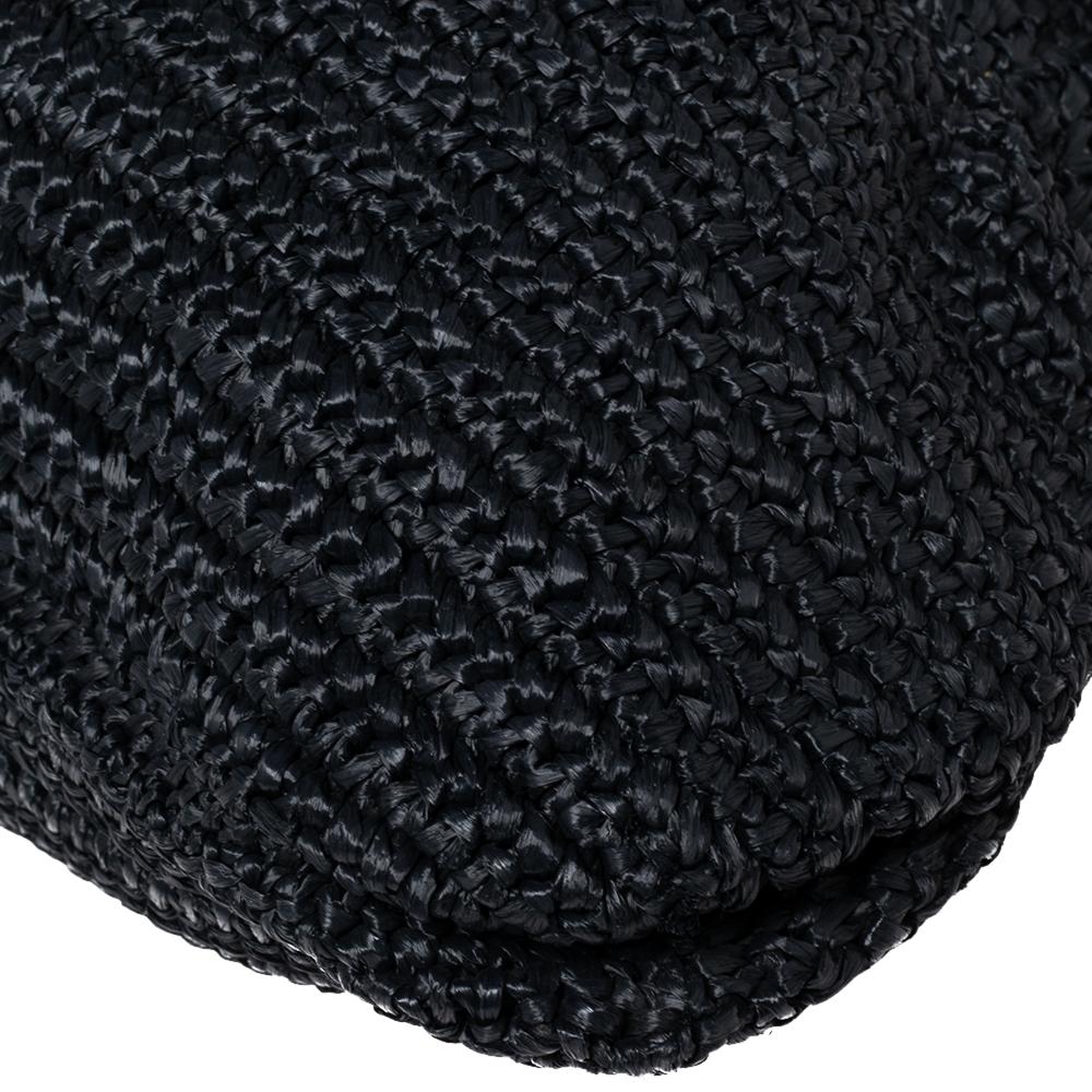 Fendi Black Woven Straw Flap Shoulder Bag 7