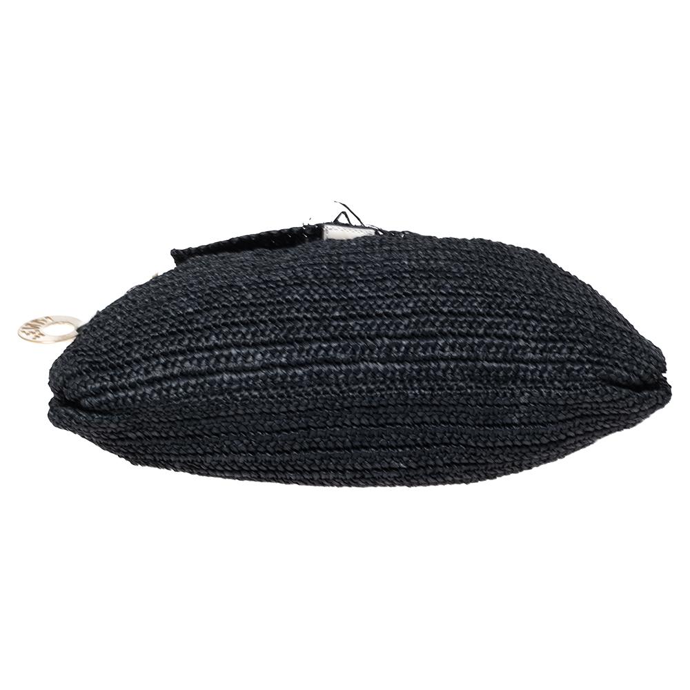 Women's Fendi Black Woven Straw Flap Shoulder Bag