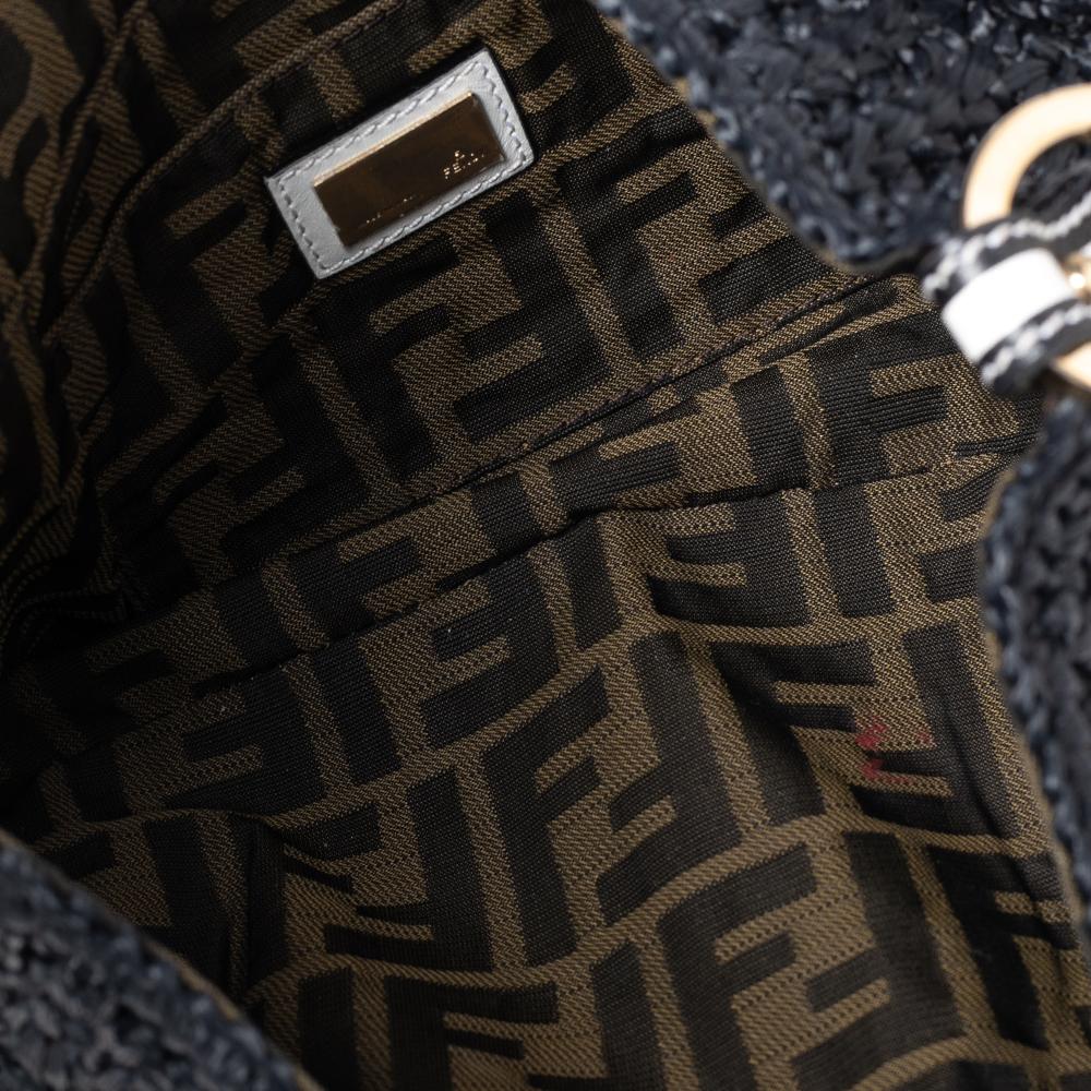 Fendi Black Woven Straw Flap Shoulder Bag 3
