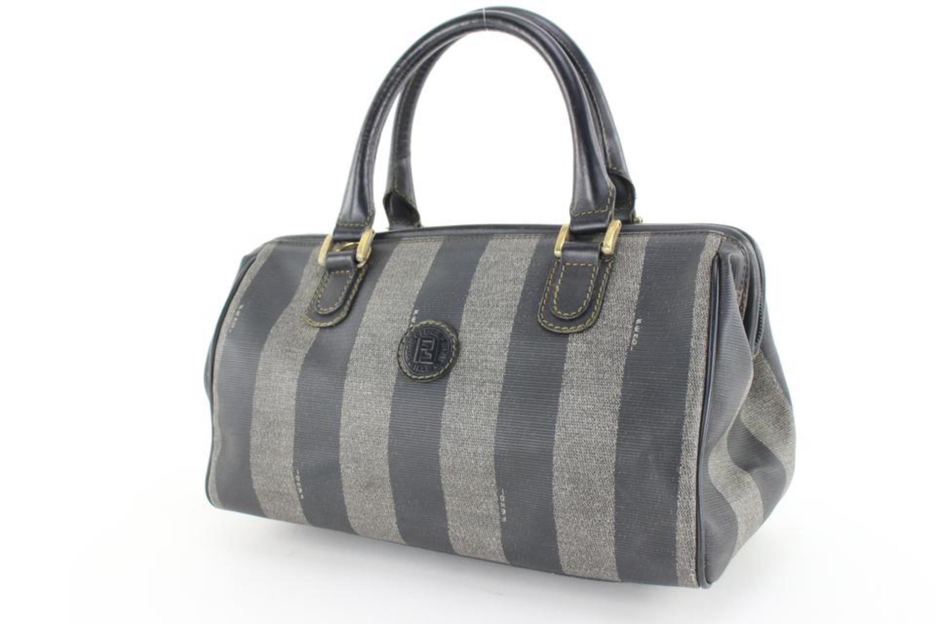 Fendi Black x Grey Stripe Frame Bowler Boston Bag 1F1028 5